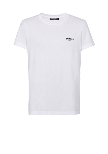 Eco-designed cotton T-shirt with small flocked Balmain Paris logo