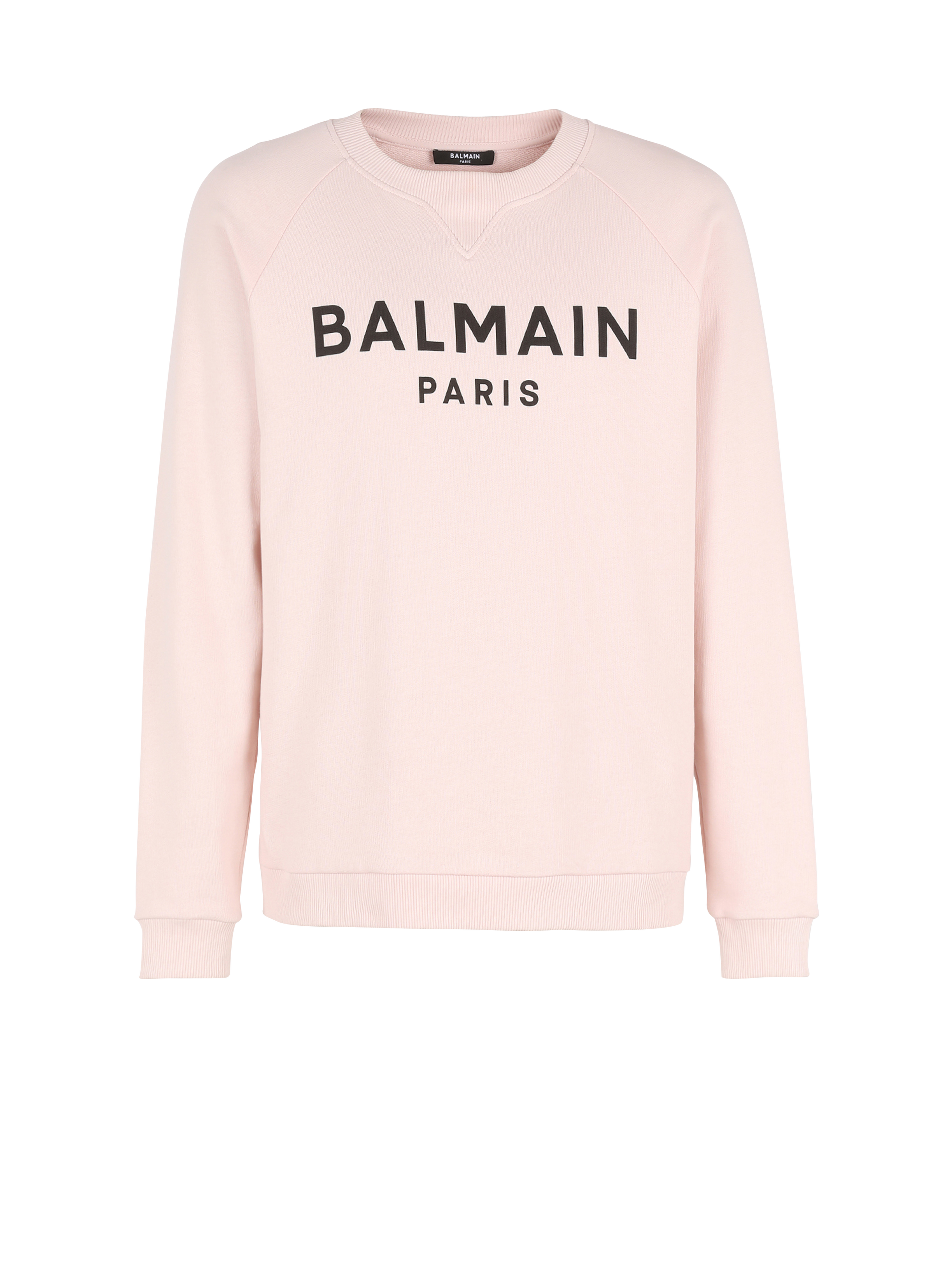 Eco-designed cotton sweatshirt with Balmain Paris metallic logo print, pink