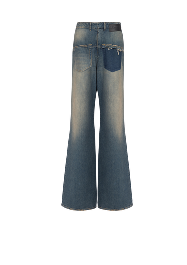Wide-legged faded cotton reversed jeans