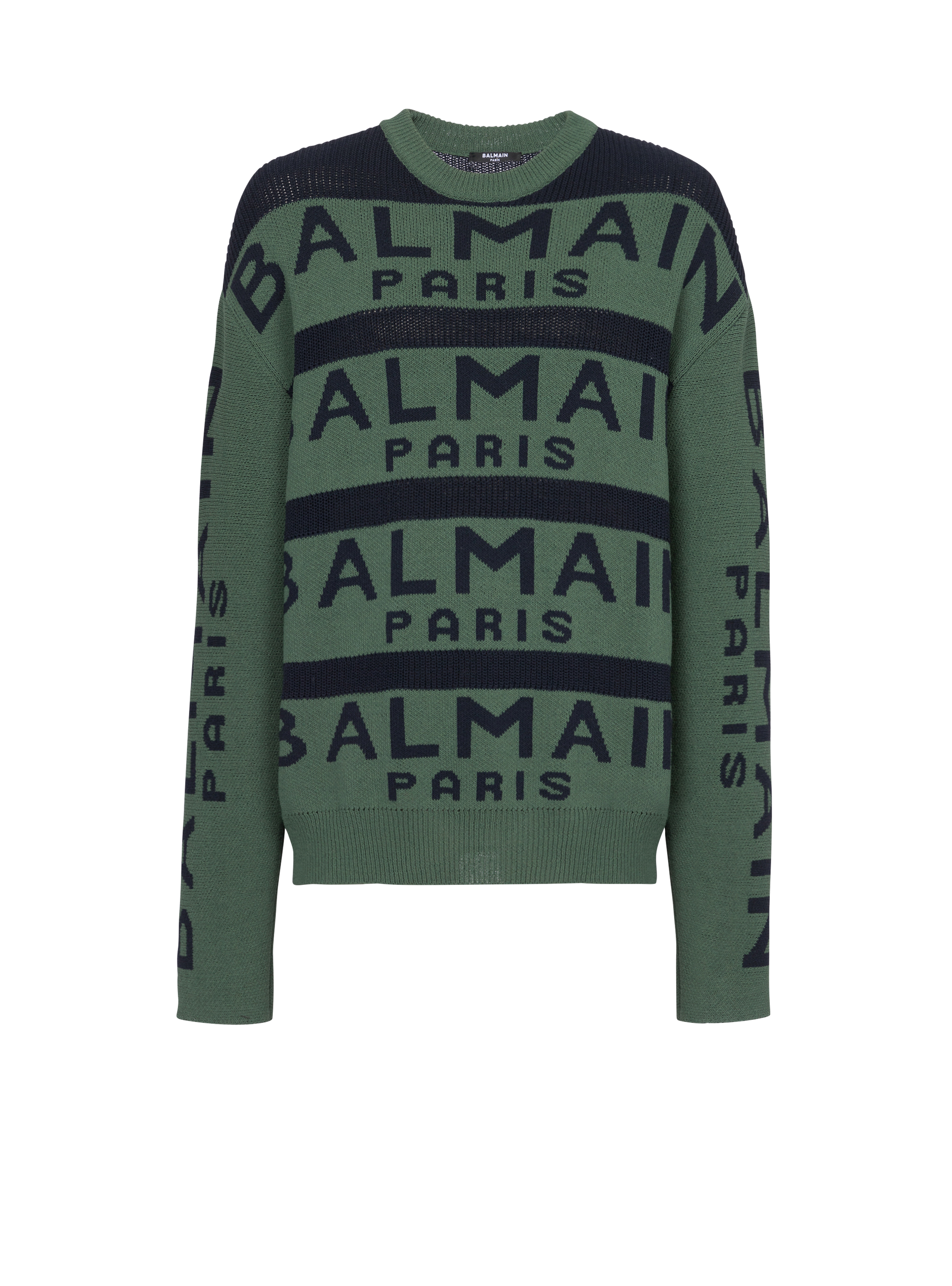 Sweater embroidered with Balmain Paris logo, green