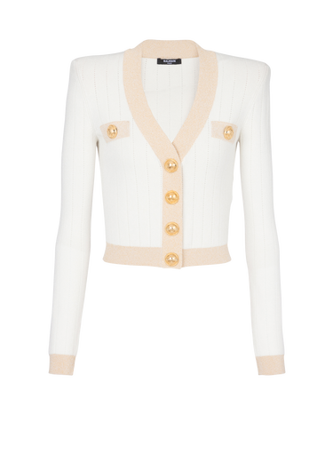 Cropped knit cardigan with gold trim