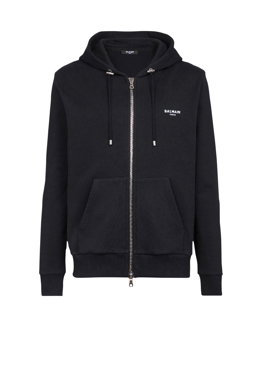 Eco-designed cotton sweatshirt with small flocked Balmain logo, black, hi-res